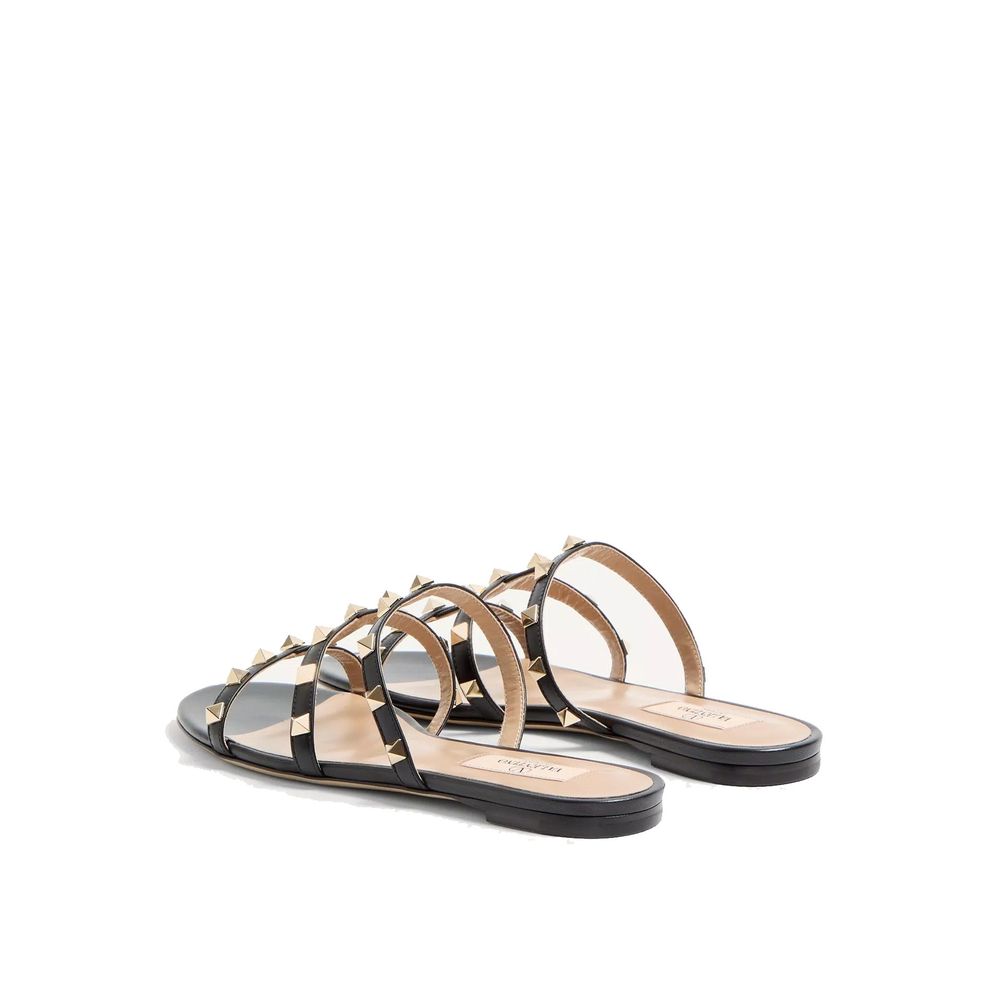 Valentino Garavani Black Calfskin Flat Sandals