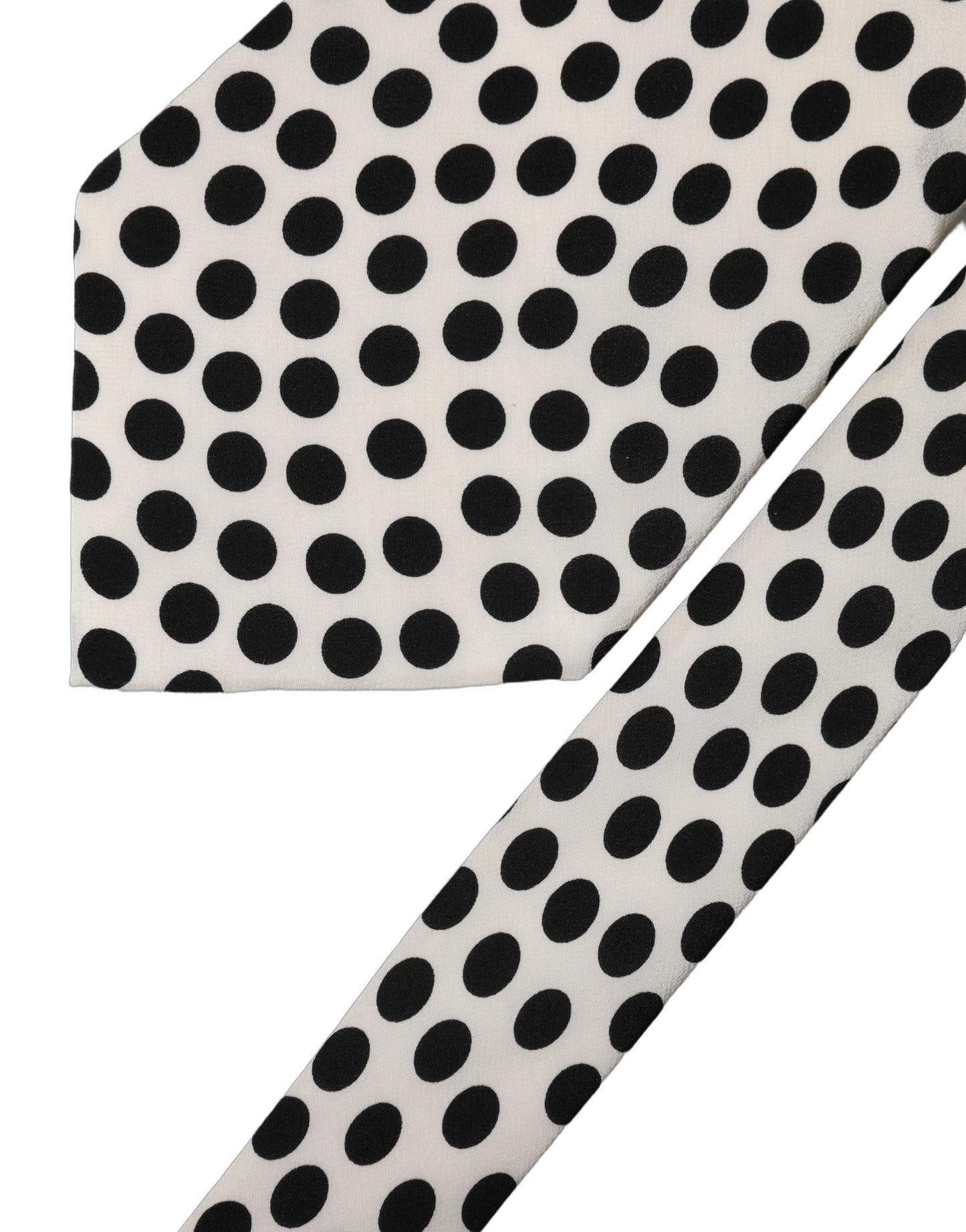 Dolce & Gabbana White Black Polka Dot Silk Adjustable Women Necktie Tie