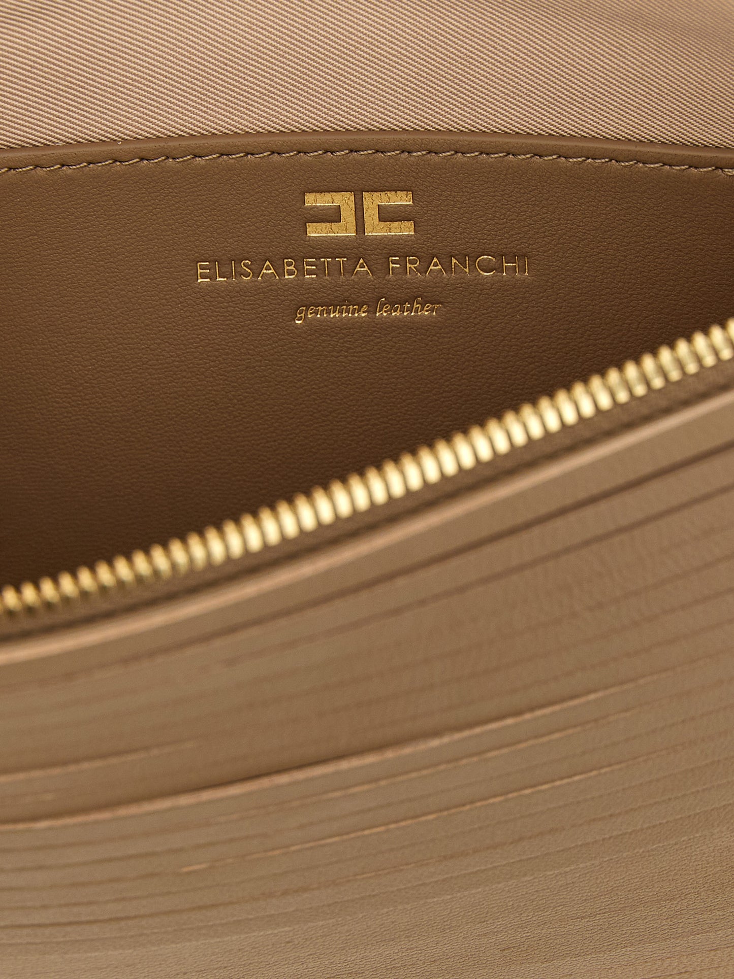 Elisabetta Franchi Beige Leather Clutch Bag