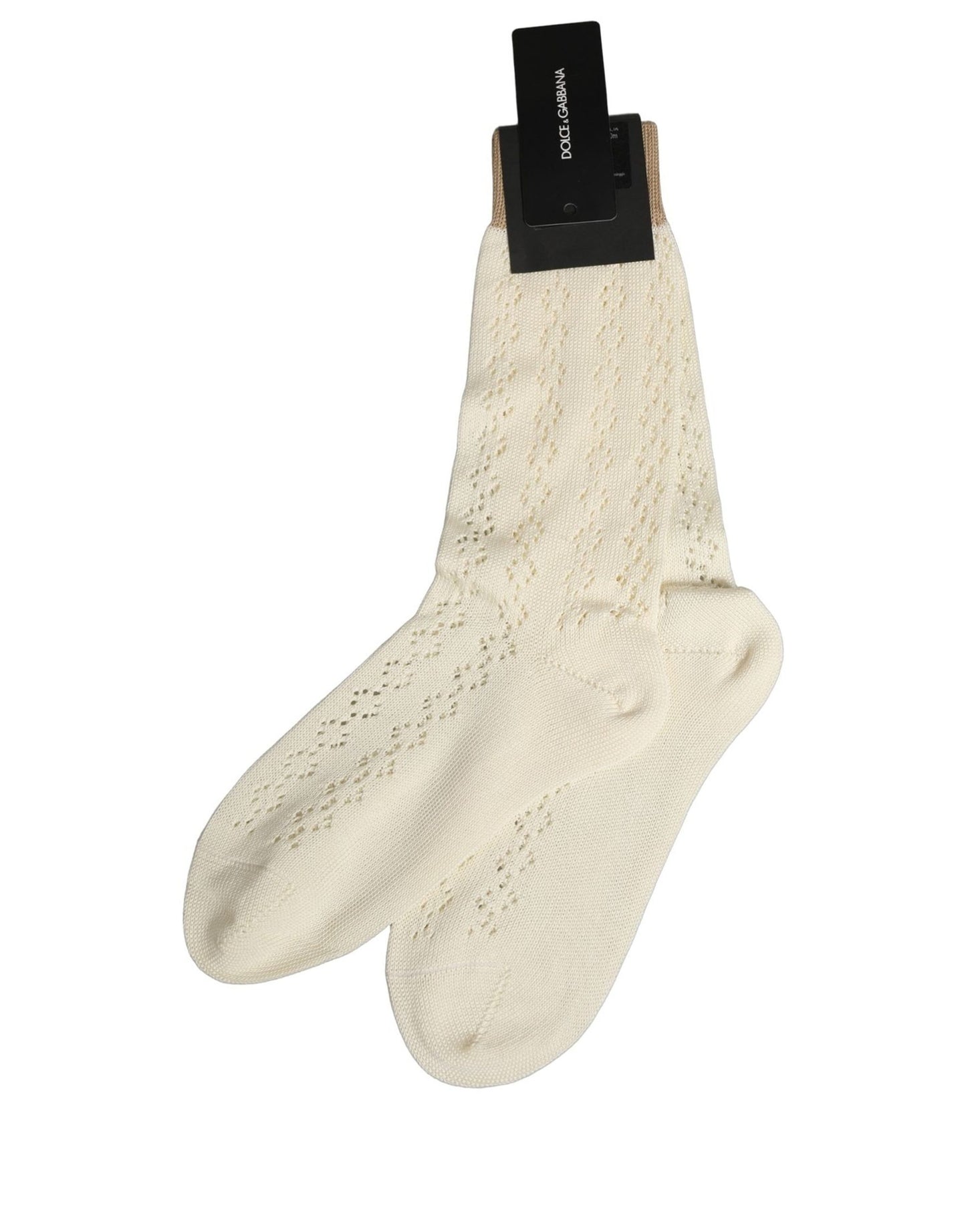 Dolce & Gabbana Off White Cotton Knit Mid Calf Accessory Socks