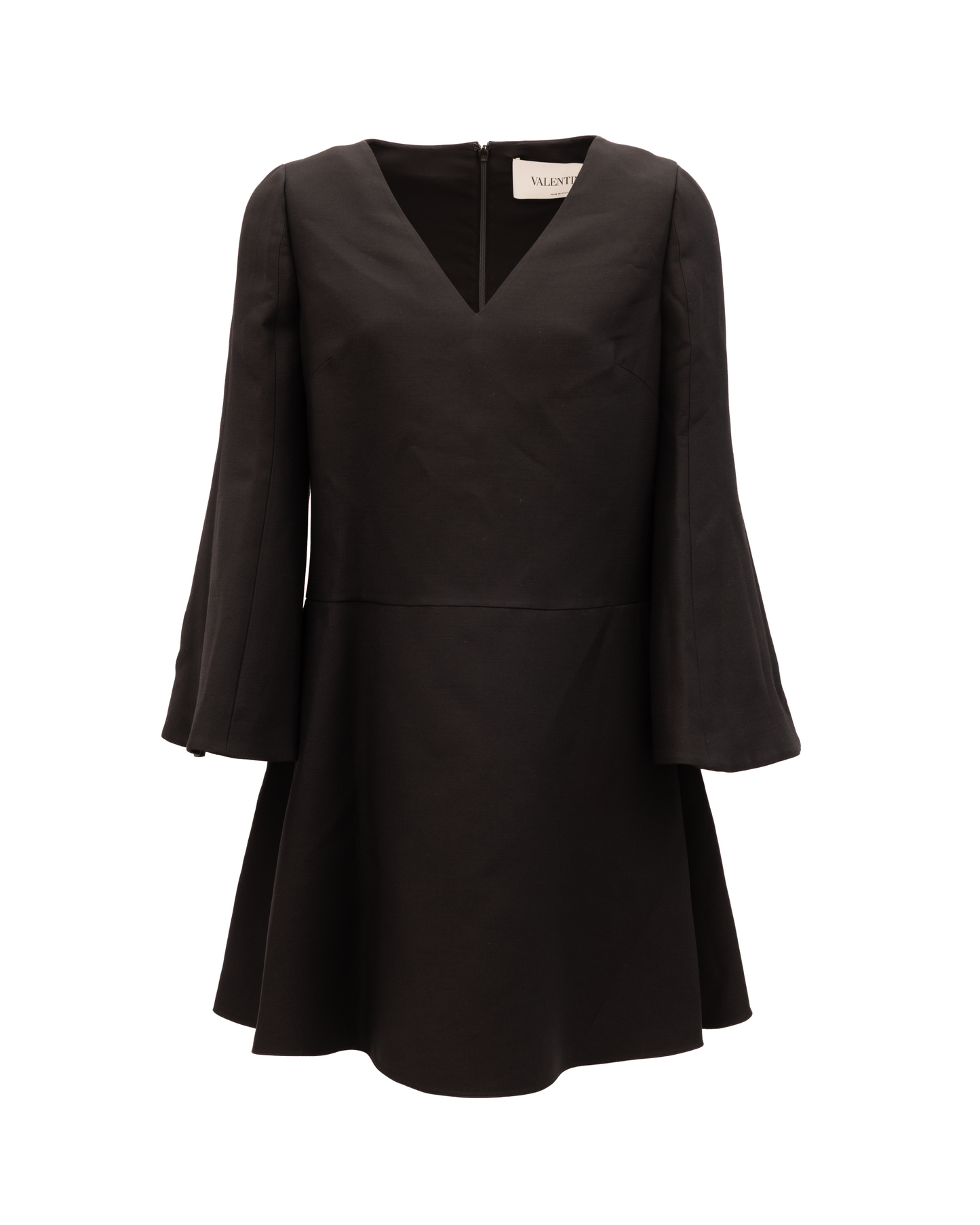Valentino Garavani Black V-Neck Dress with Flared Sleeves