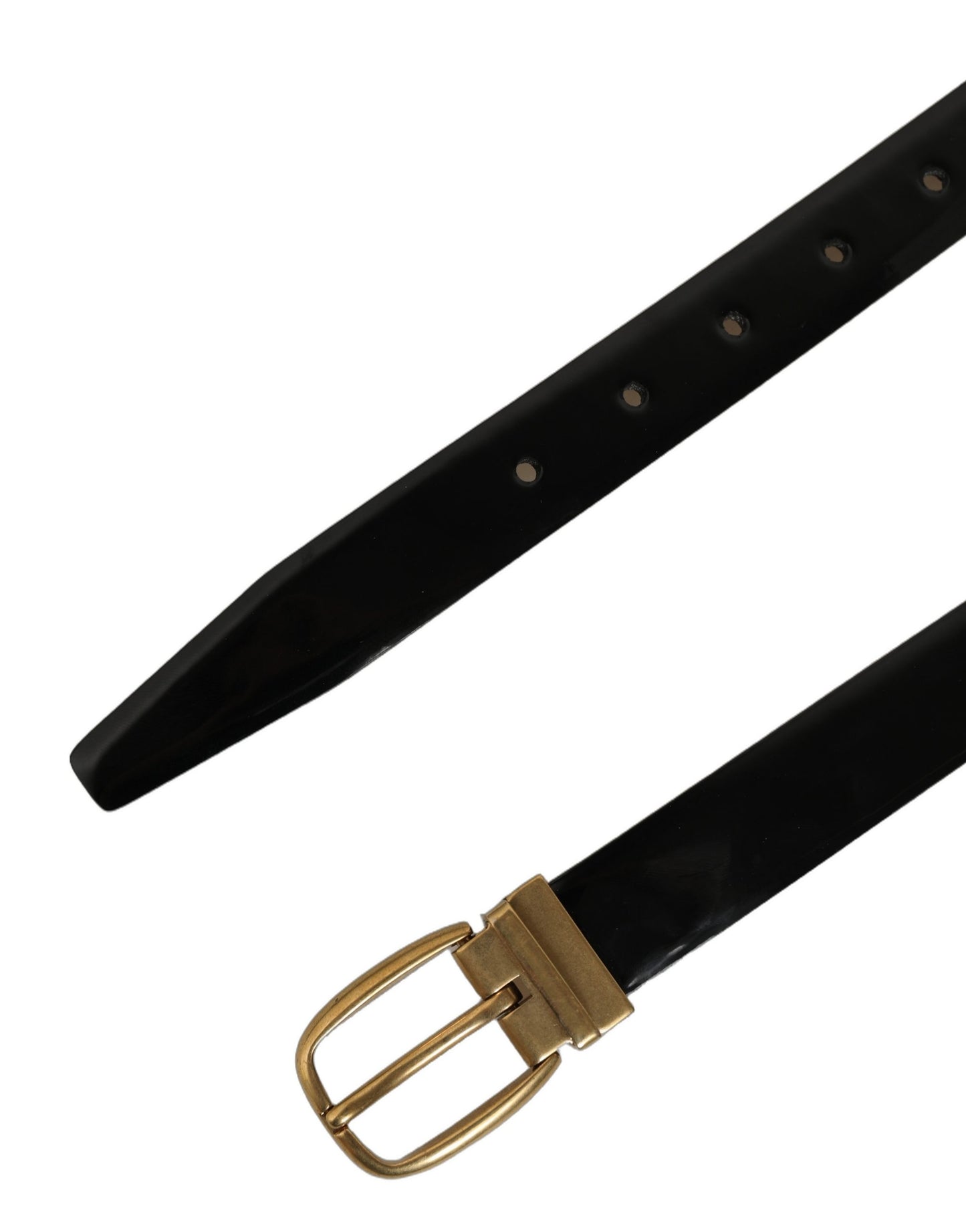 Dolce & Gabbana Black Classic Leather Gold Tone Buckle Belt