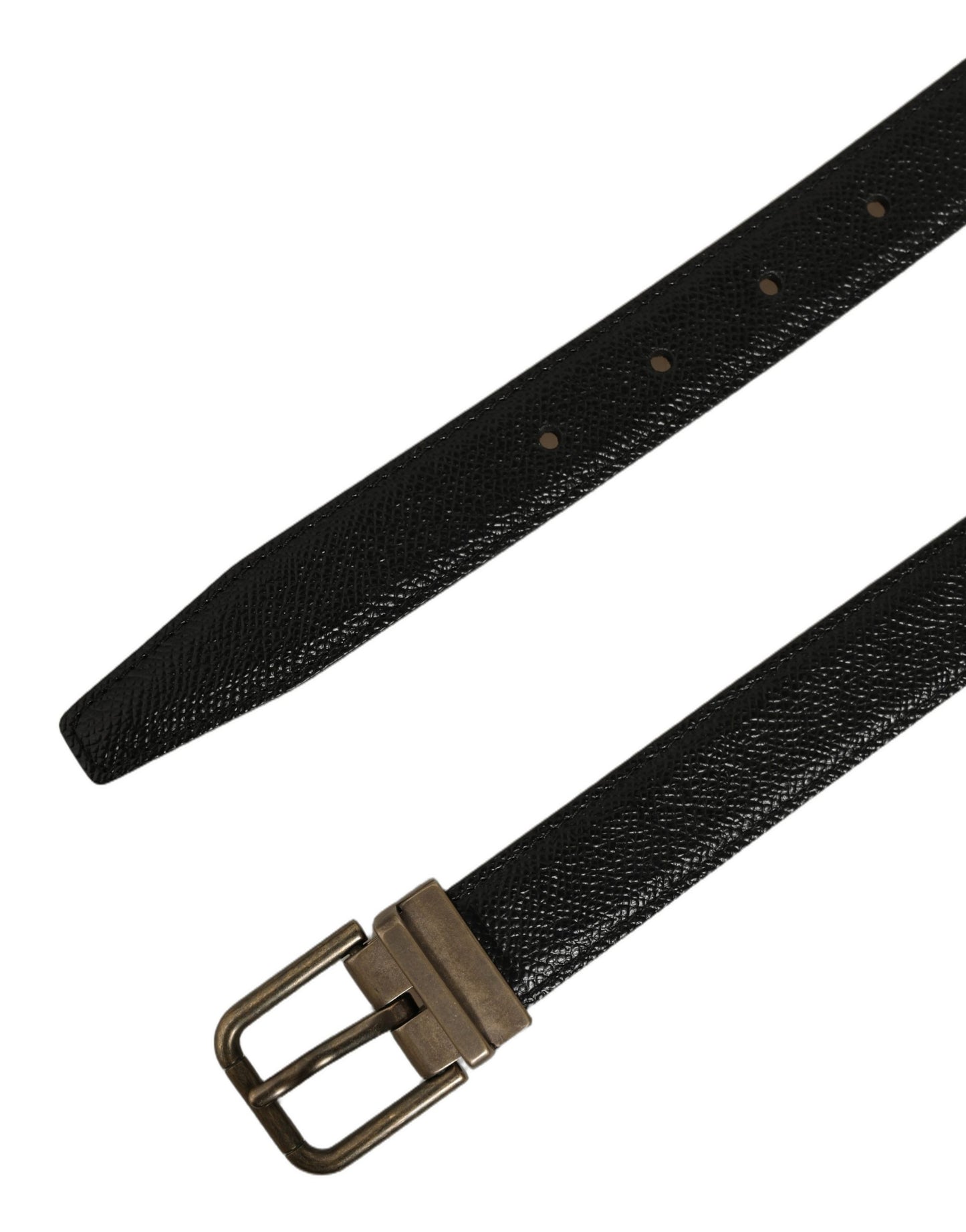 Dolce & Gabbana Men Black Calf Leather Gold Metal Buckle Belt