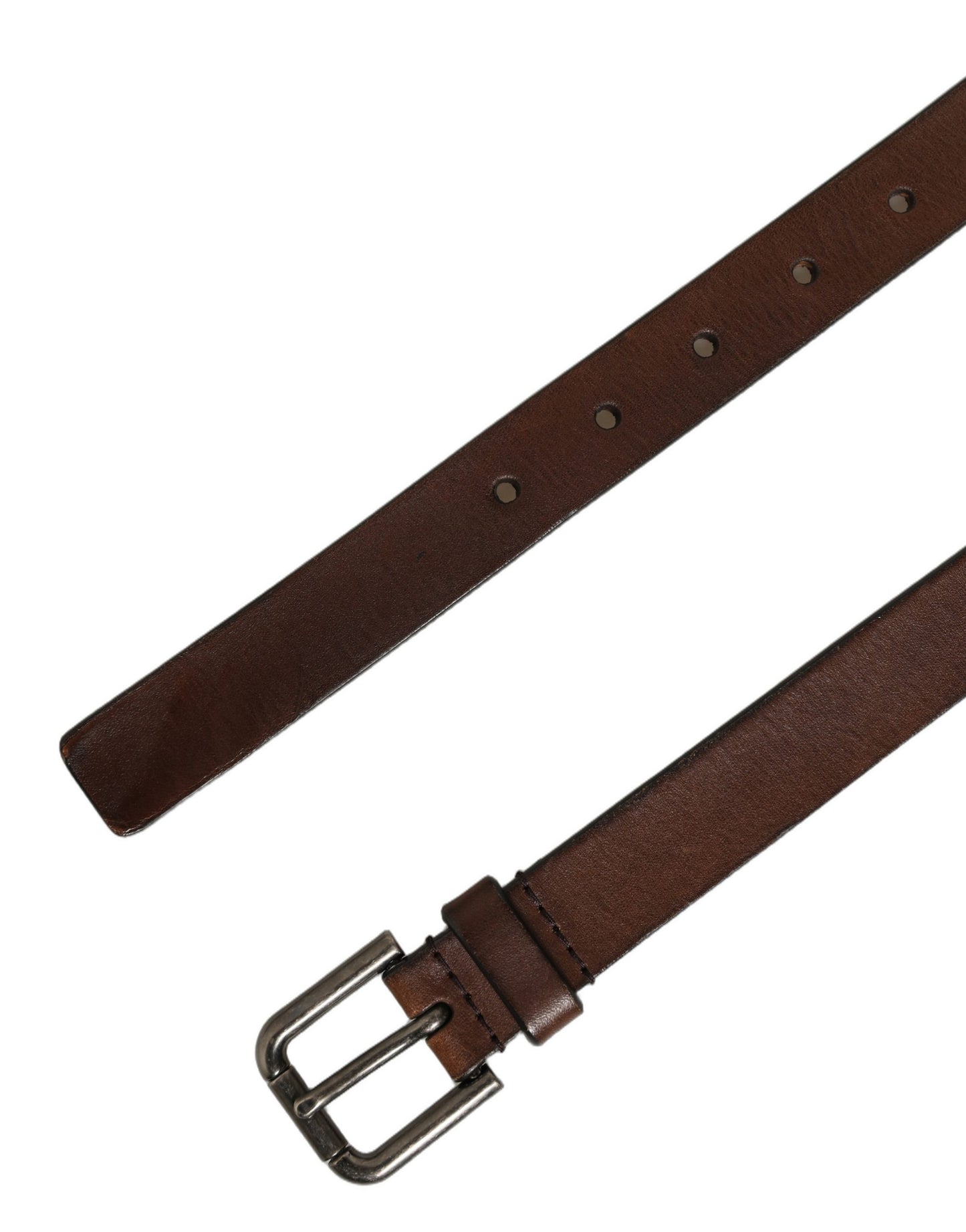 Dolce & Gabbana Brown Leather Silver Tone Metal Buckle Belt