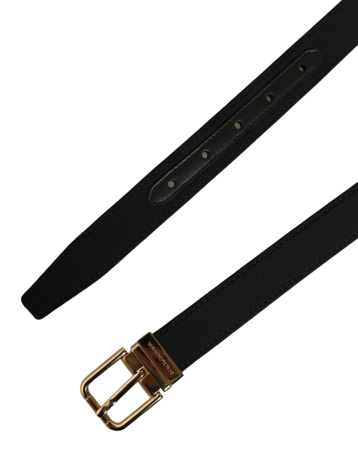 Dolce & Gabbana Black Canvas Leather Gold Metal Buckle Belt