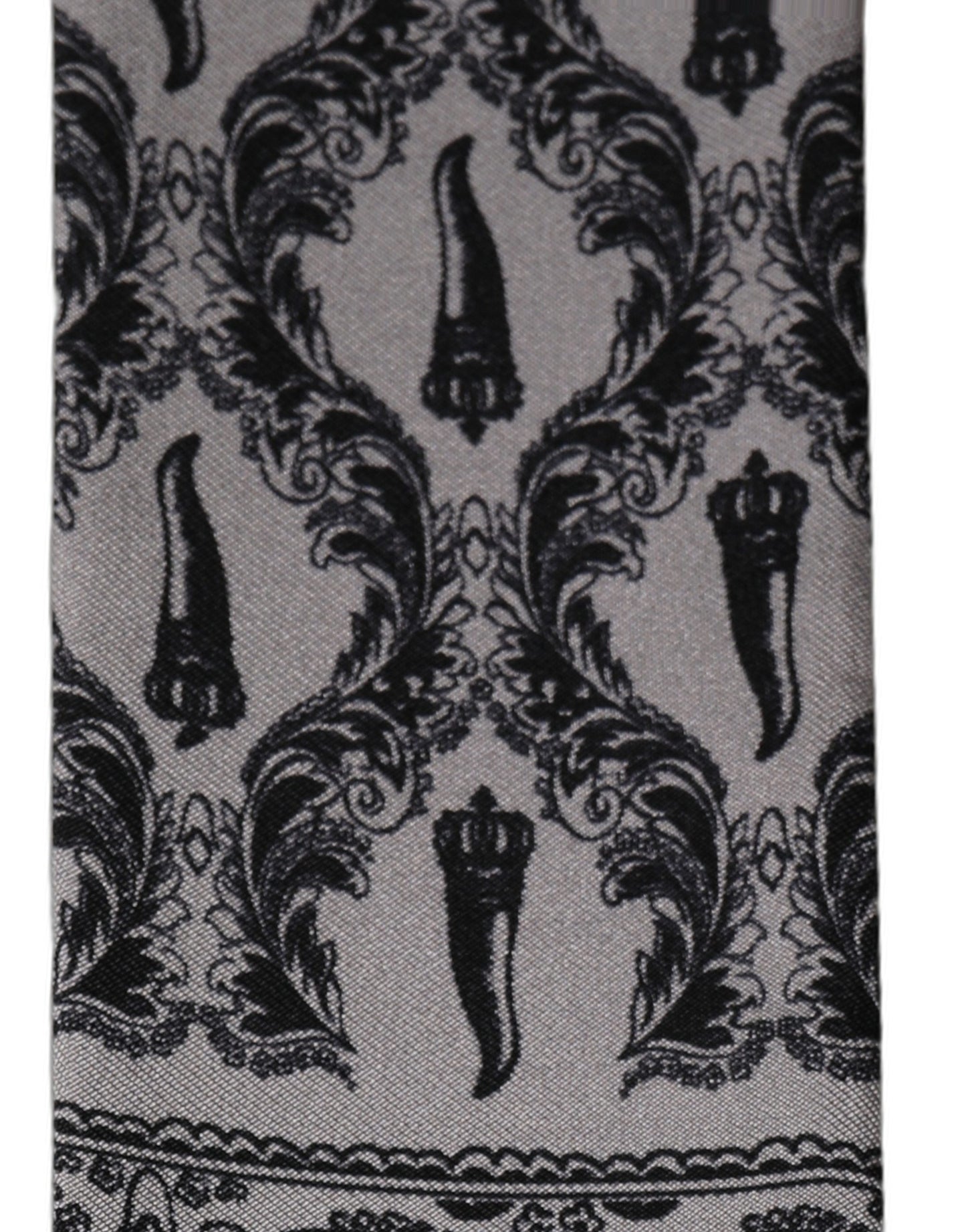 Dolce & Gabbana Gray Baroque Silk Fringed Skinny Foulard Scarf