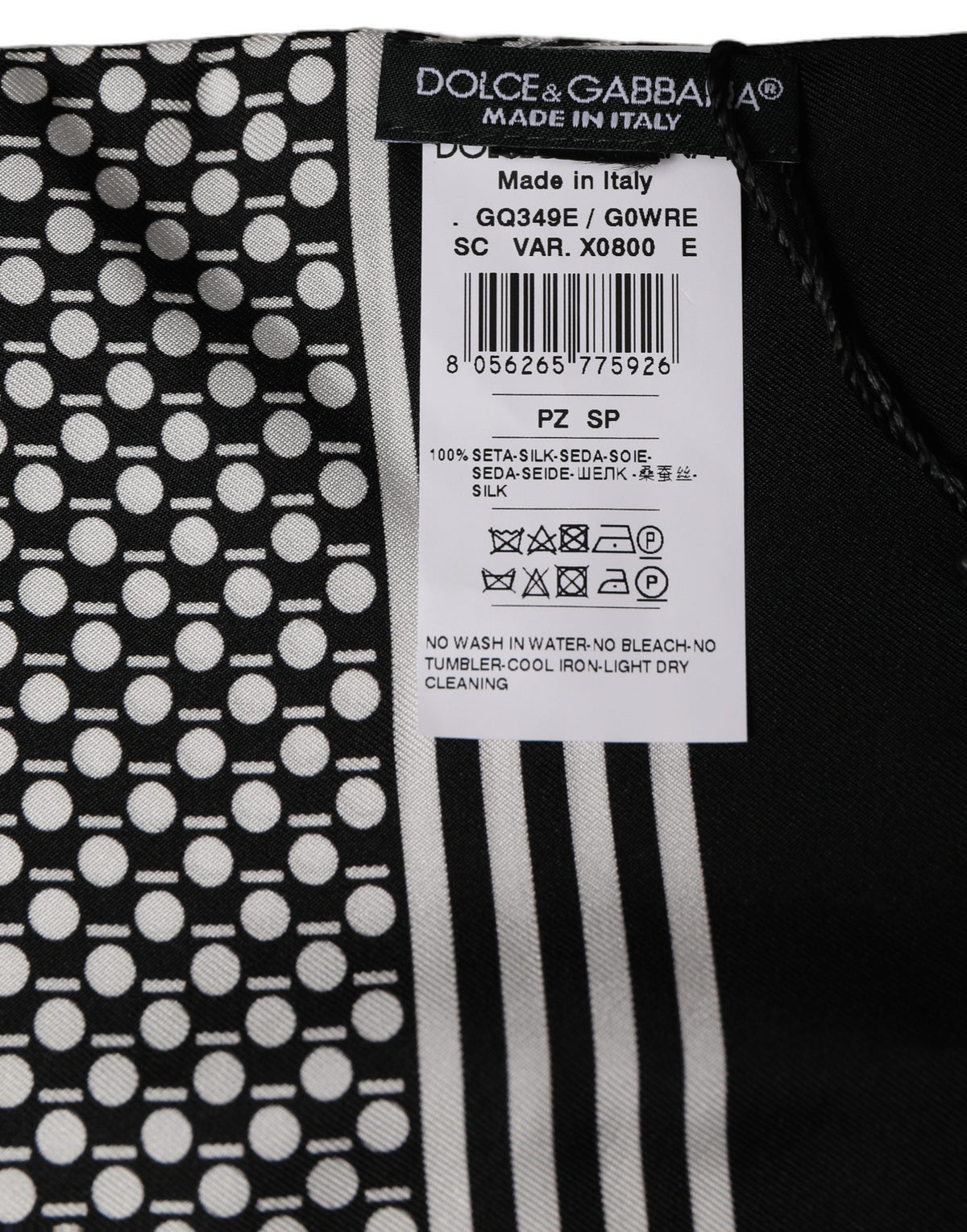 Dolce & Gabbana Black White Geometric Silk Neck Shawl Scarf