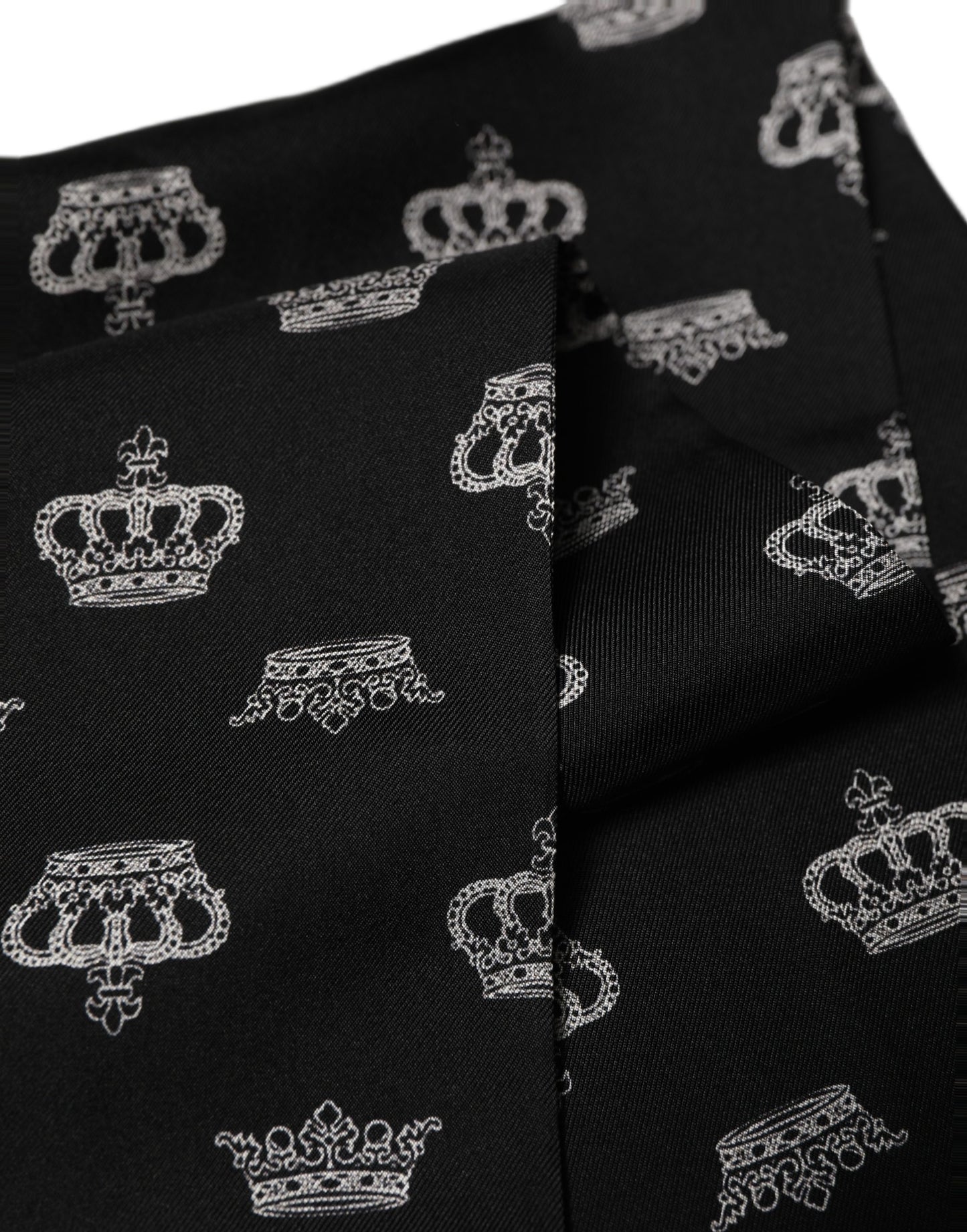 Dolce & Gabbana Black Silk Crown Fringed Neck Shawl Scarf