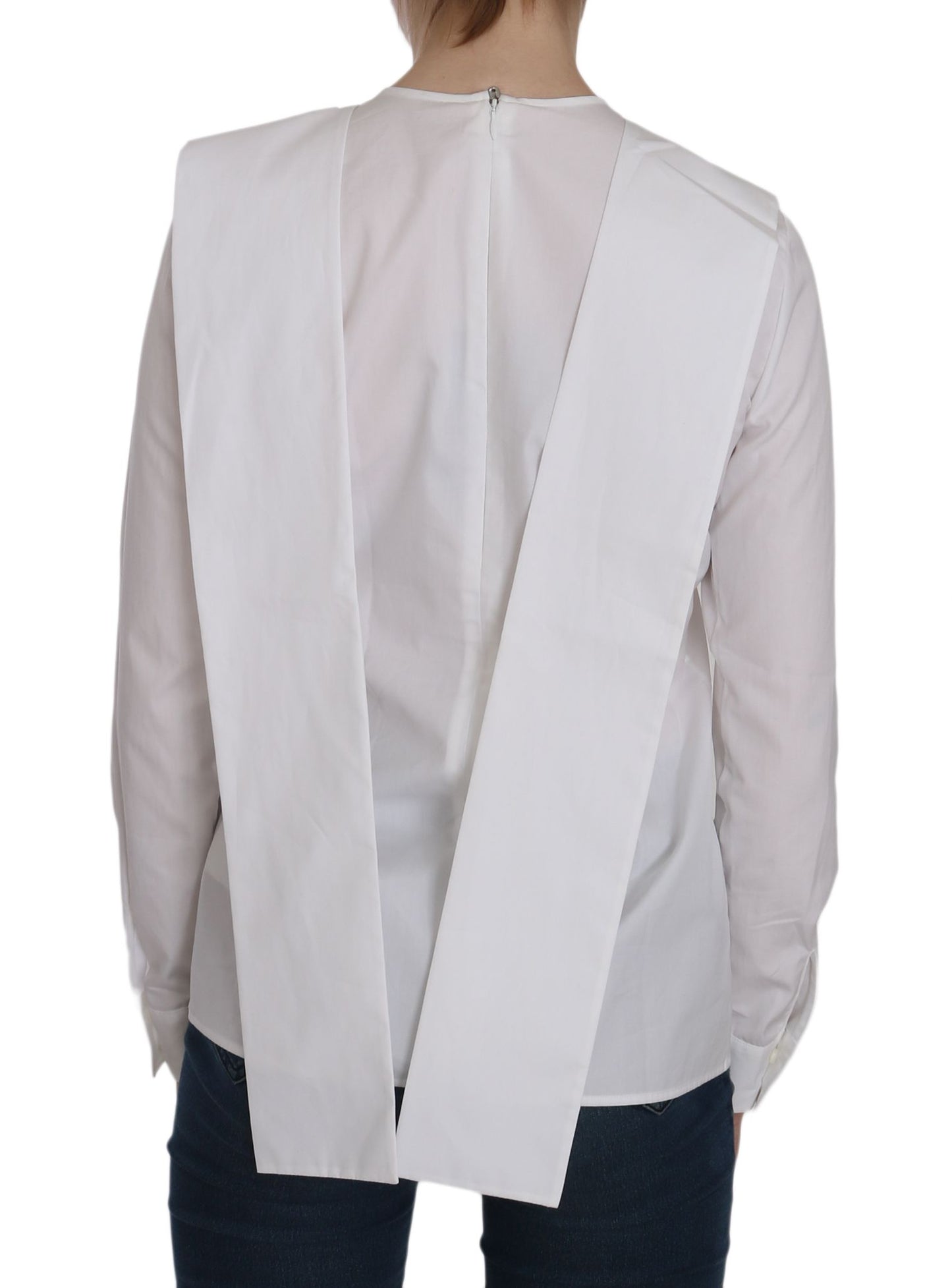 Dsquared² White Crew Neck Long Sleeve Cotton Blouse