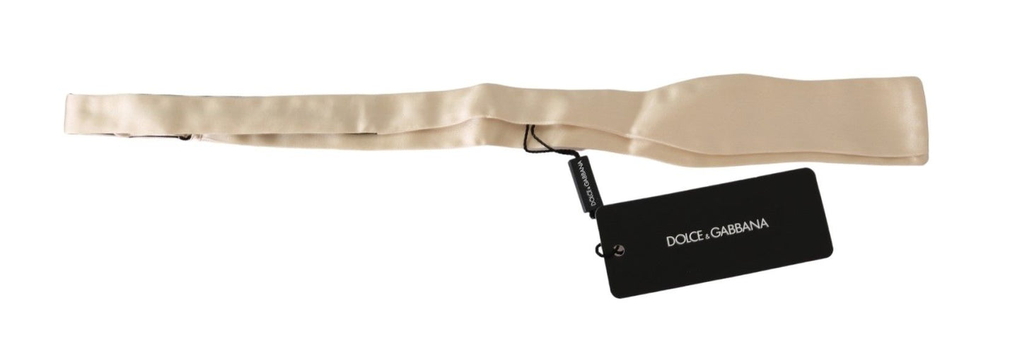 Dolce & Gabbana Beige Slim Skinny Men Necktie 100% Silk Bowtie