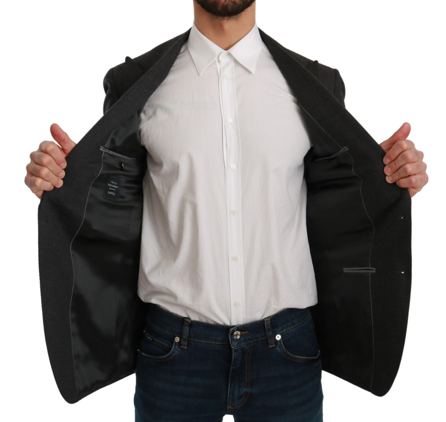Dolce & Gabbana Gray NAPOLI Slim Fit Jacket Wool Blazer