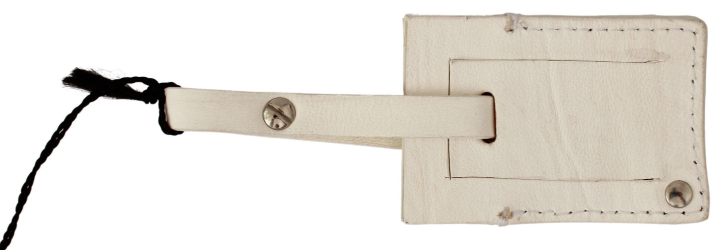 GF Ferre Beige Luggage Tag Branded Leather Patterned Keychain