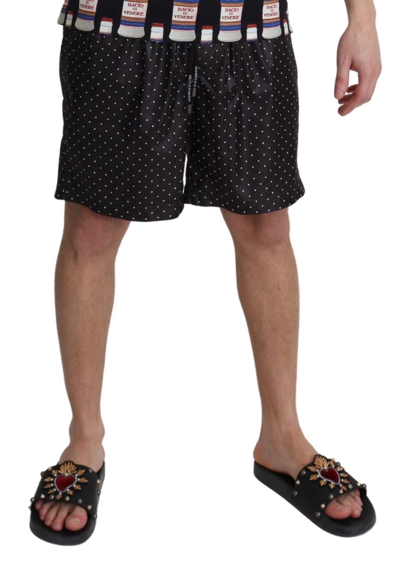 Dolce & Gabbana Black Polka Dot Print Beachwear Swimwear