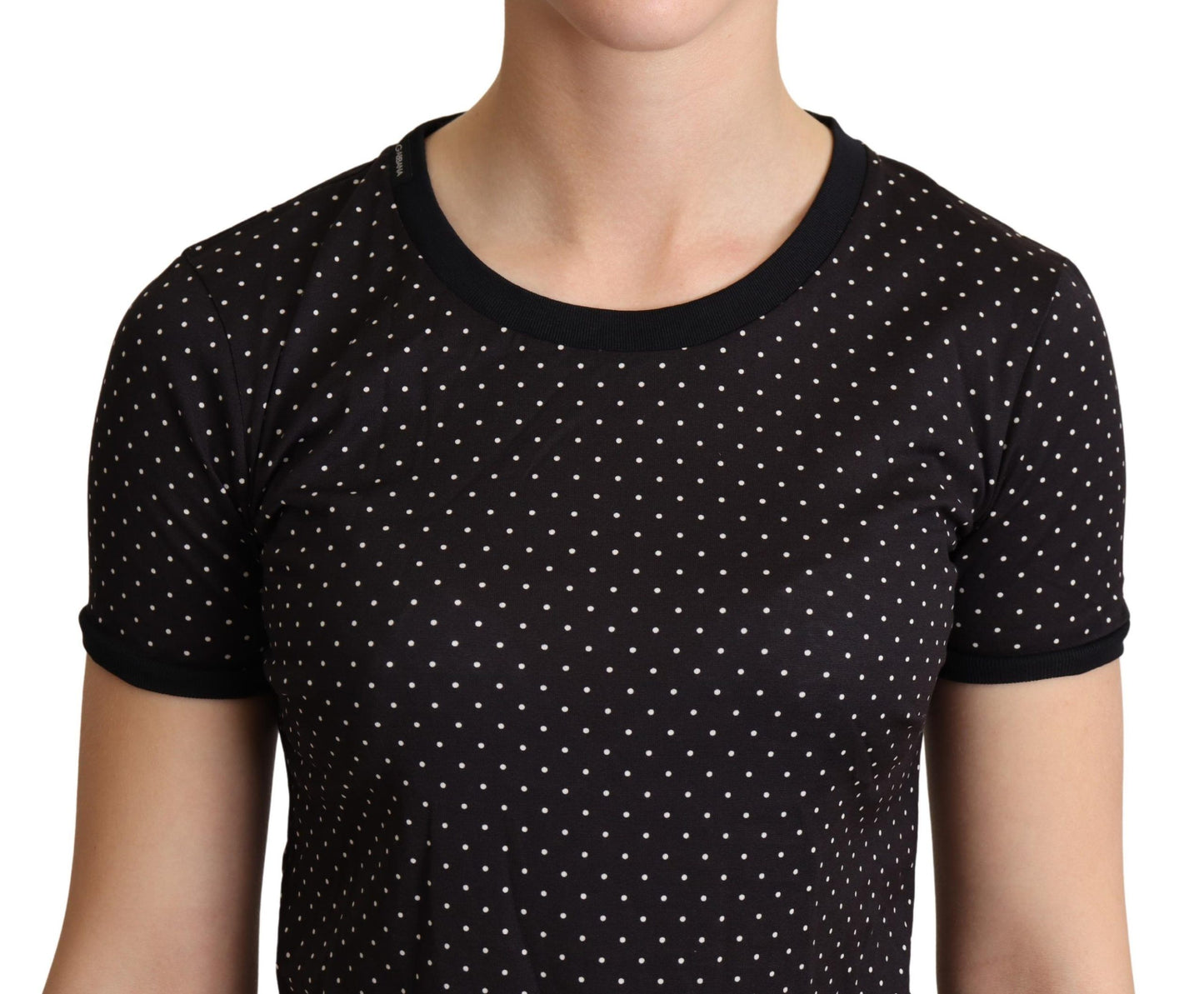 Dolce & Gabbana Black Dotted Crewneck Cotton T-shirt