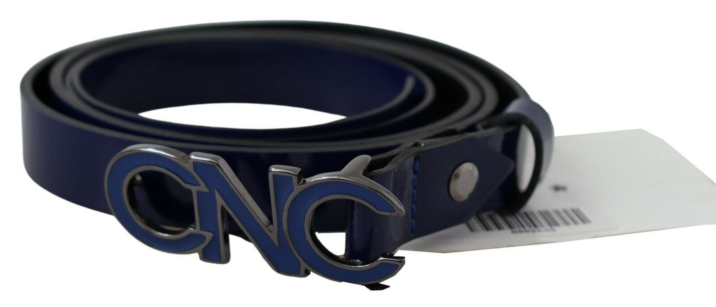 Costume National Blue Leather Logo Skinny Fashion Belt