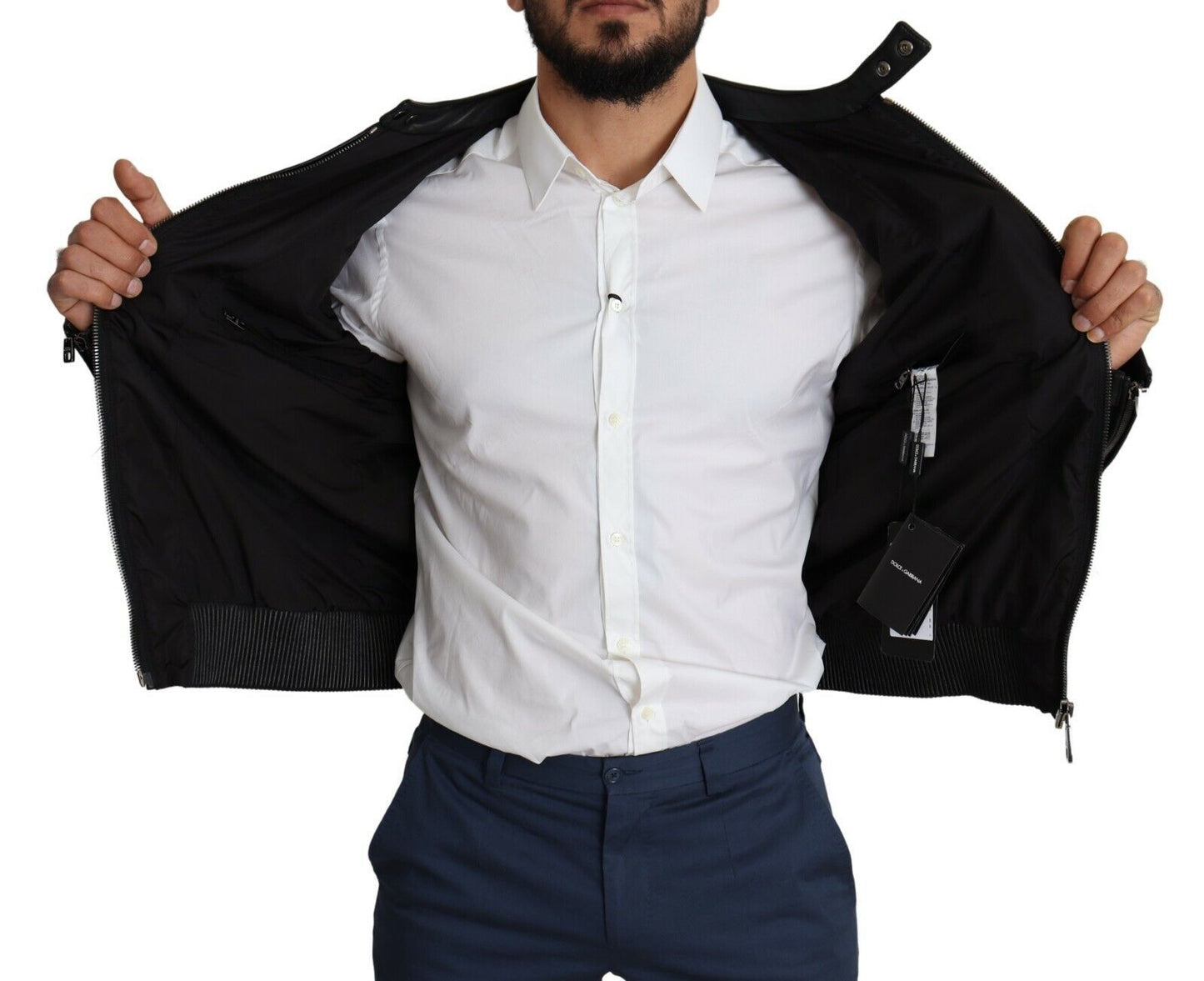 Dolce & Gabbana Black Nylon Full Zip Men Bomber Coat Jacket