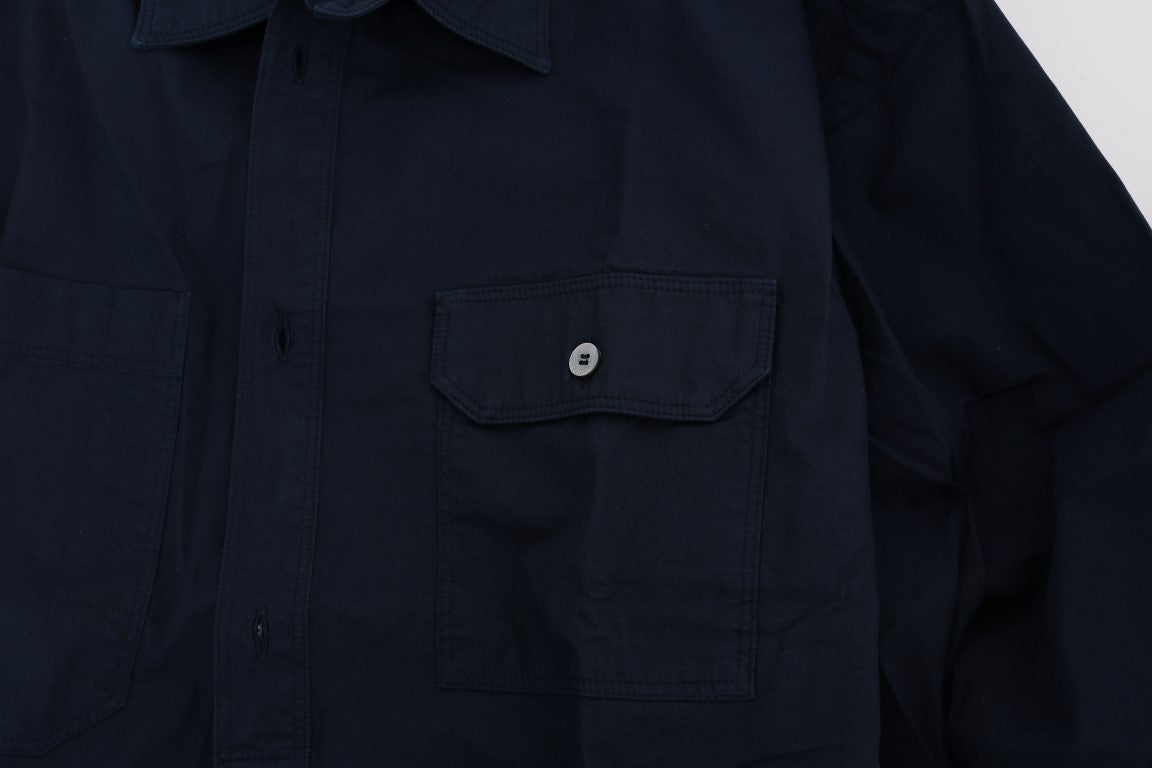 John Galliano Blue Casual Cotton Long Sleeve Shirt