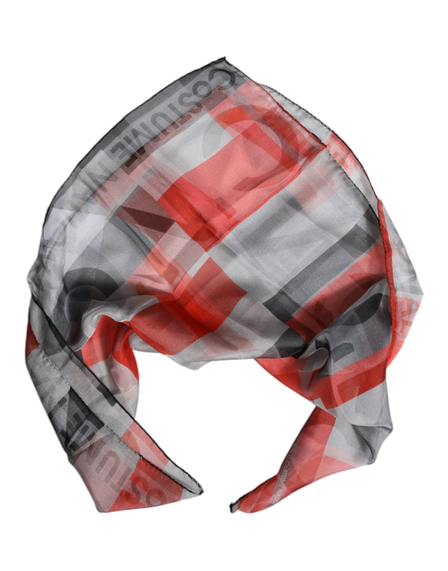 Costume National Gray Red Silk Square Neck Wrap Scarf