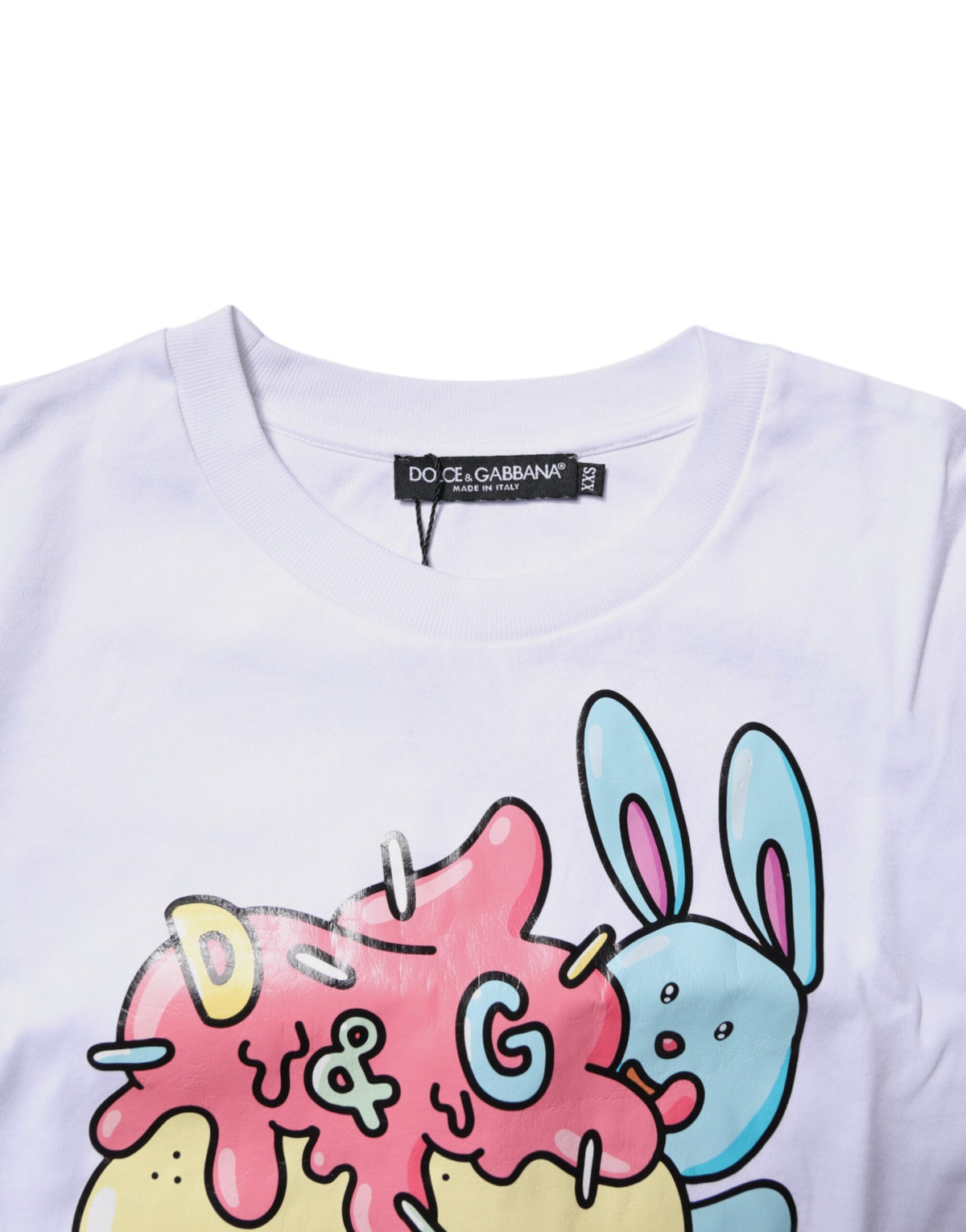 Dolce & Gabbana White Printed Cotton Crew Neck Tee T-shirt