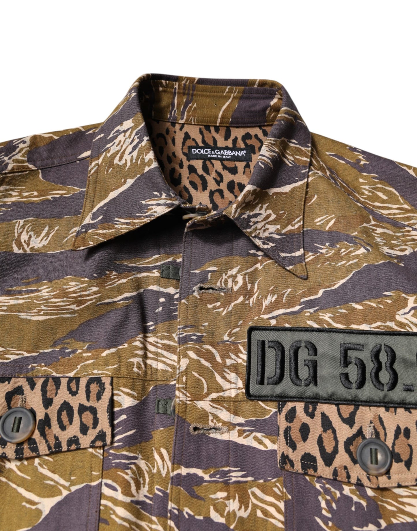 Dolce & Gabbana Brown Leopard Cotton Collared Coat Jacket