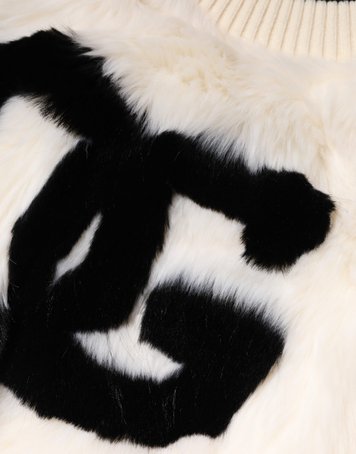 Dolce & Gabbana White Cropped Faux Fur DG Sweatshirt Sweater