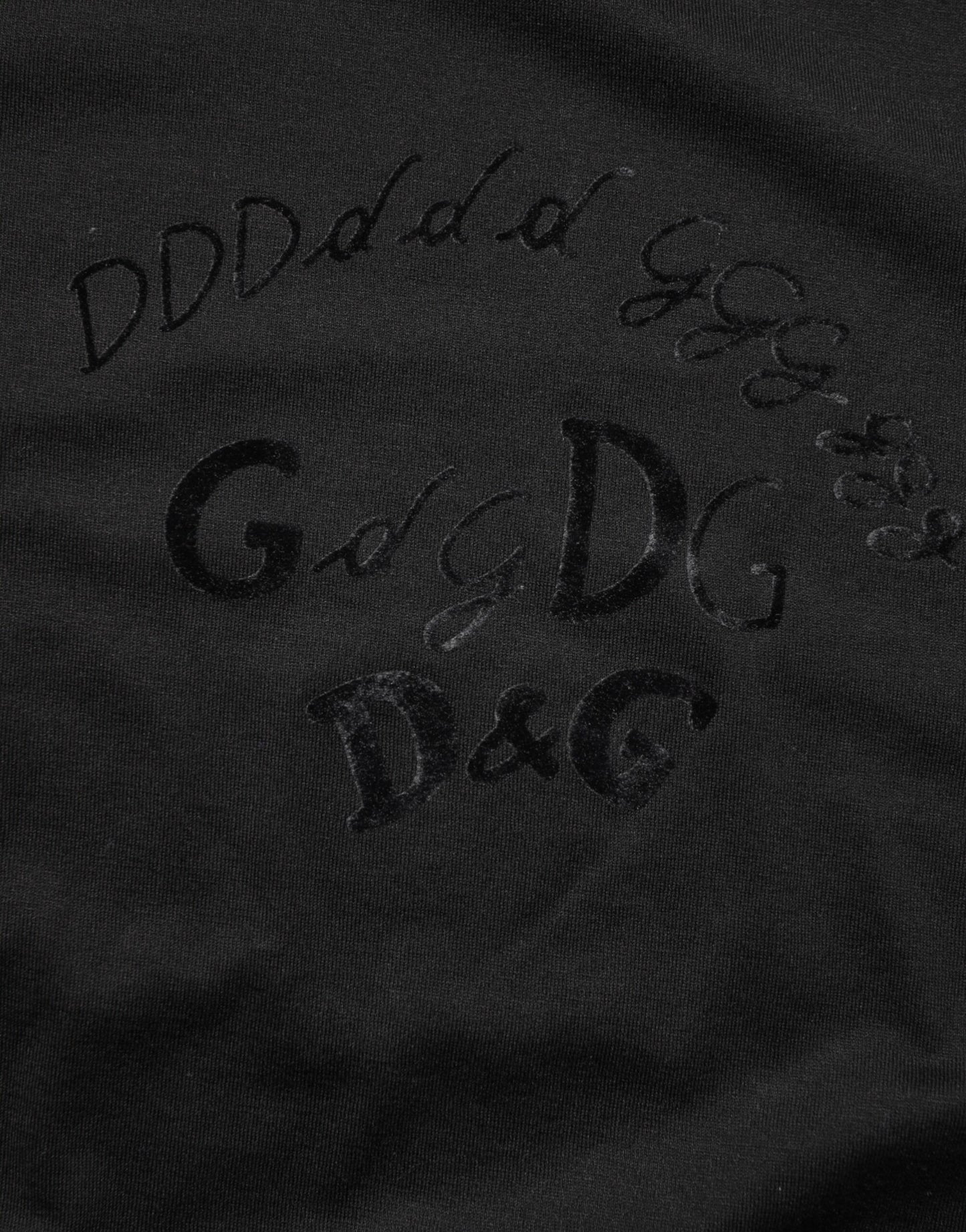 Dolce & Gabbana Black Cotton Velvet Logo Print Men T-shirt