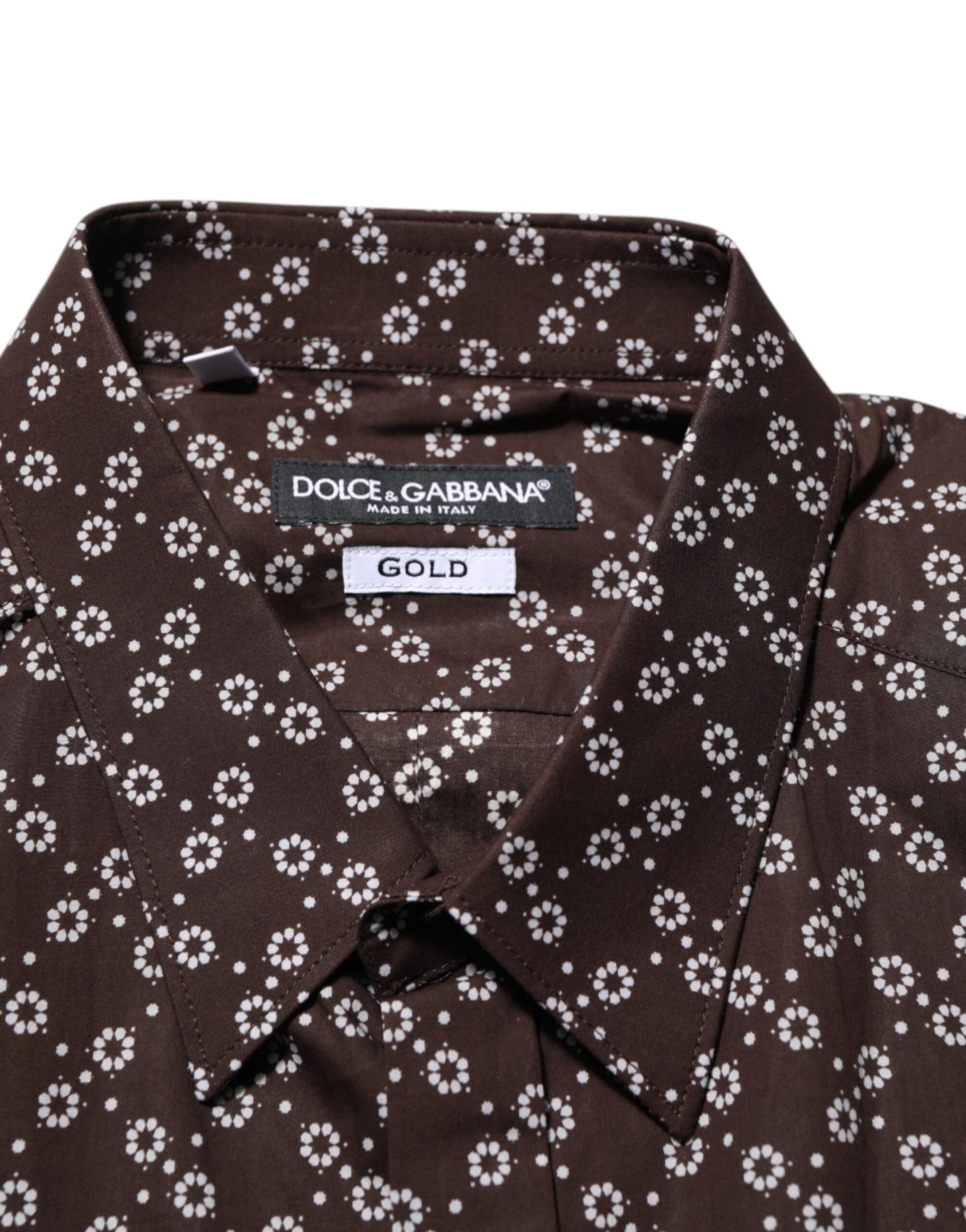 Dolce & Gabbana BrownFloral Collared GOLD Formal Dress Shirt