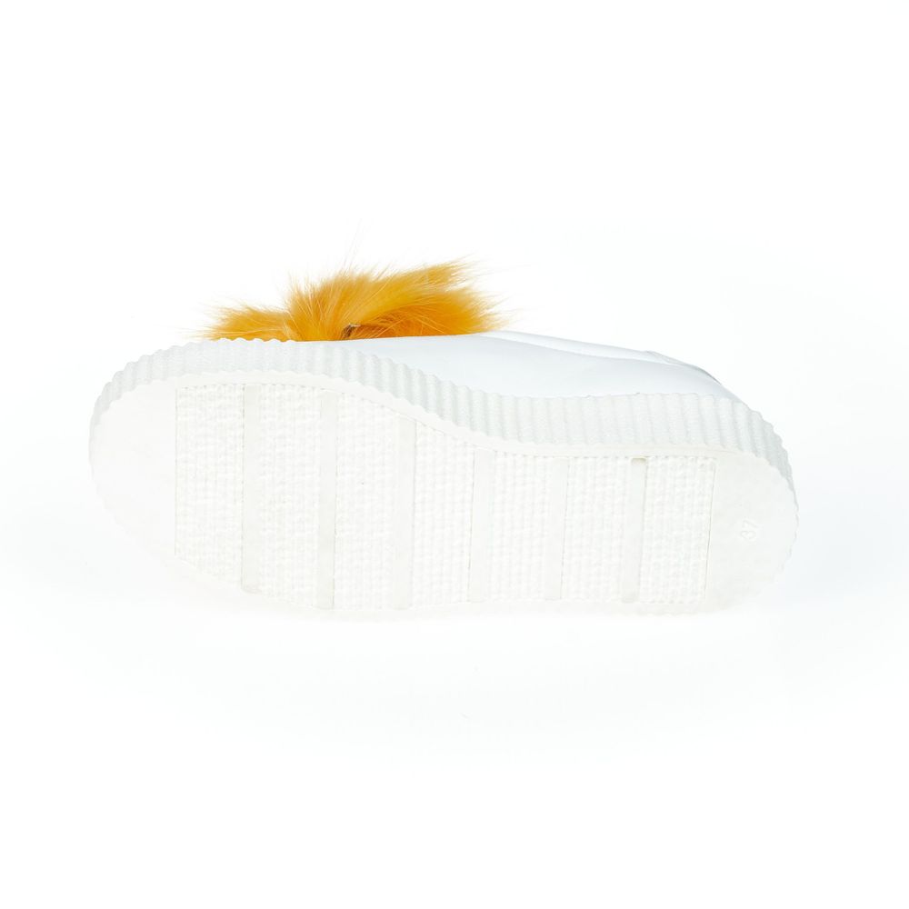Mr&Mrs Italy White Textile Women Sneaker With Real Fur Pom Poms