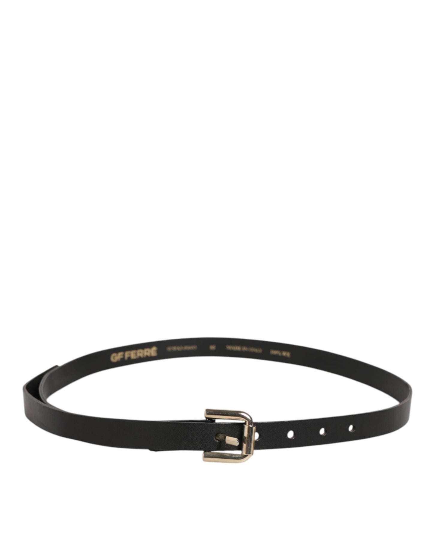 GF Ferre Black Leather Slim Gold Tone Buckle Waist Men Belt