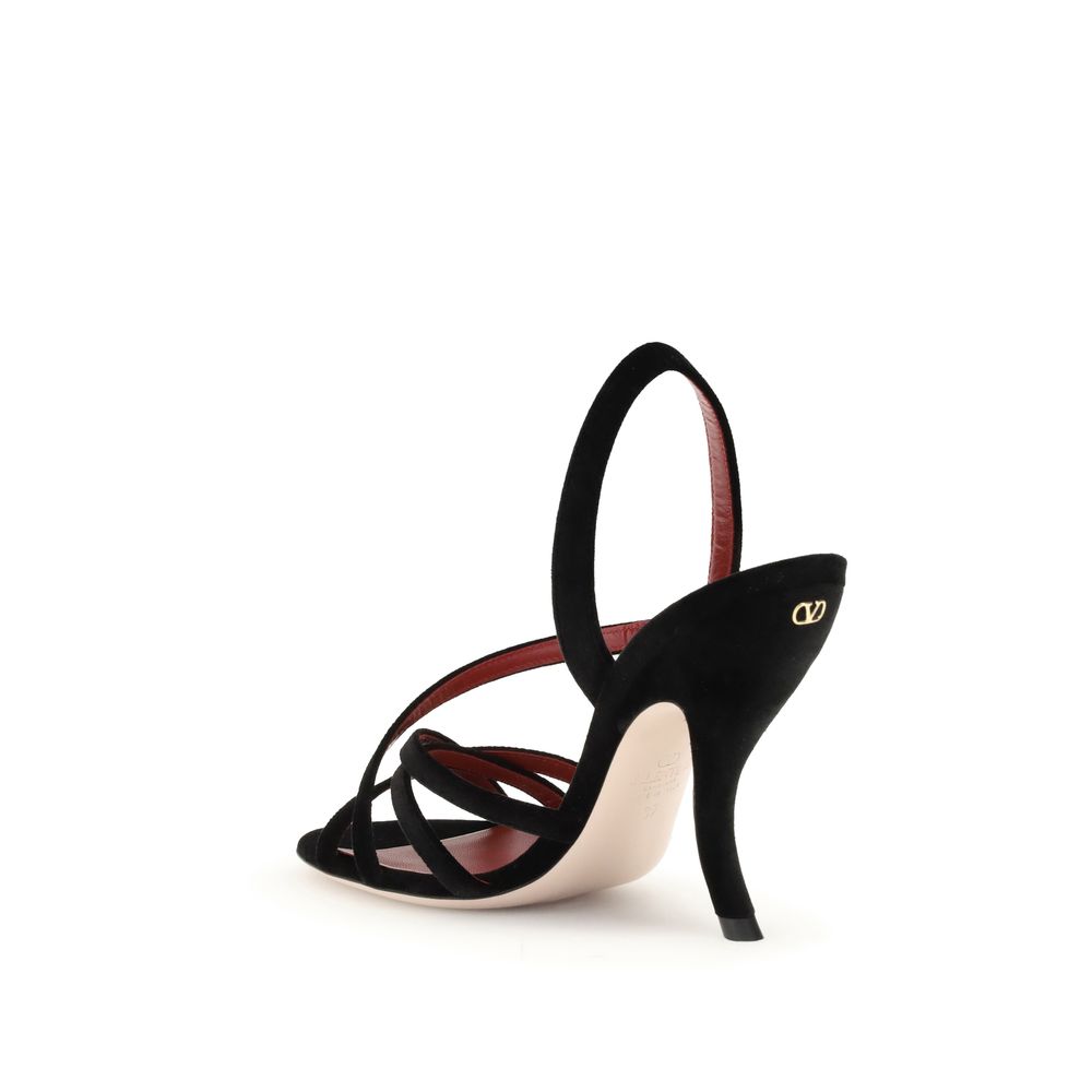 Valentino Garavani Black Velvet Stiletto Heel Sandals