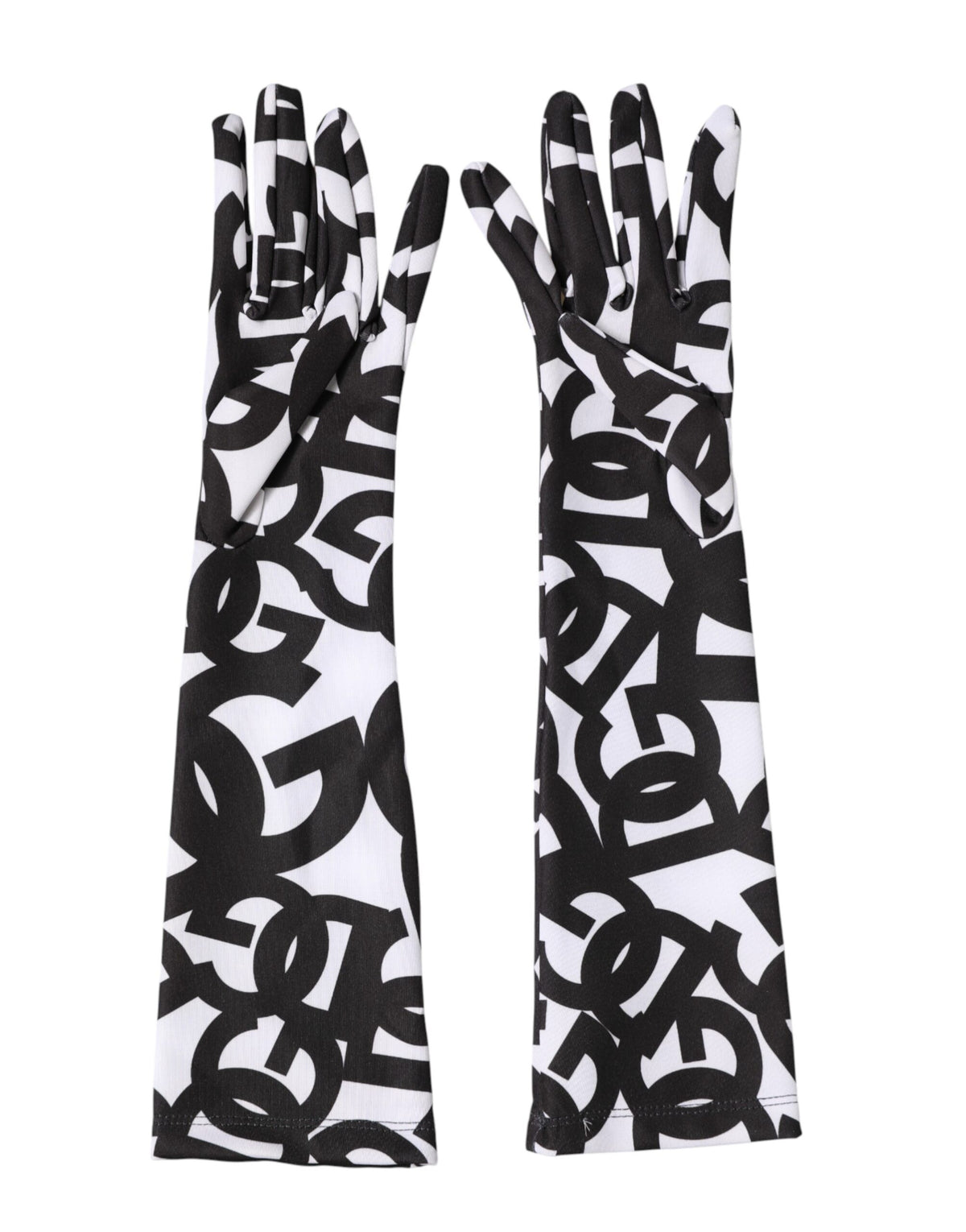 Dolce & Gabbana Black White DG Logo Elbow Length Mitten Gloves
