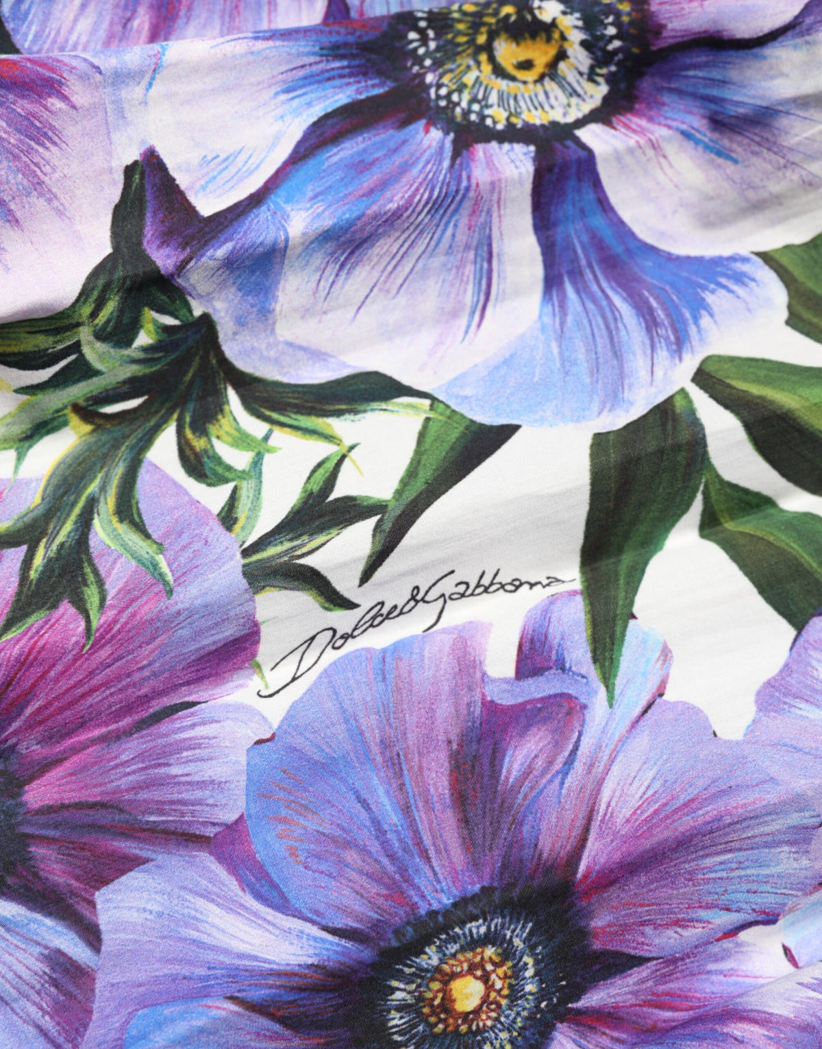 Dolce & Gabbana Purple Anemone Print Pleated Midi Dress