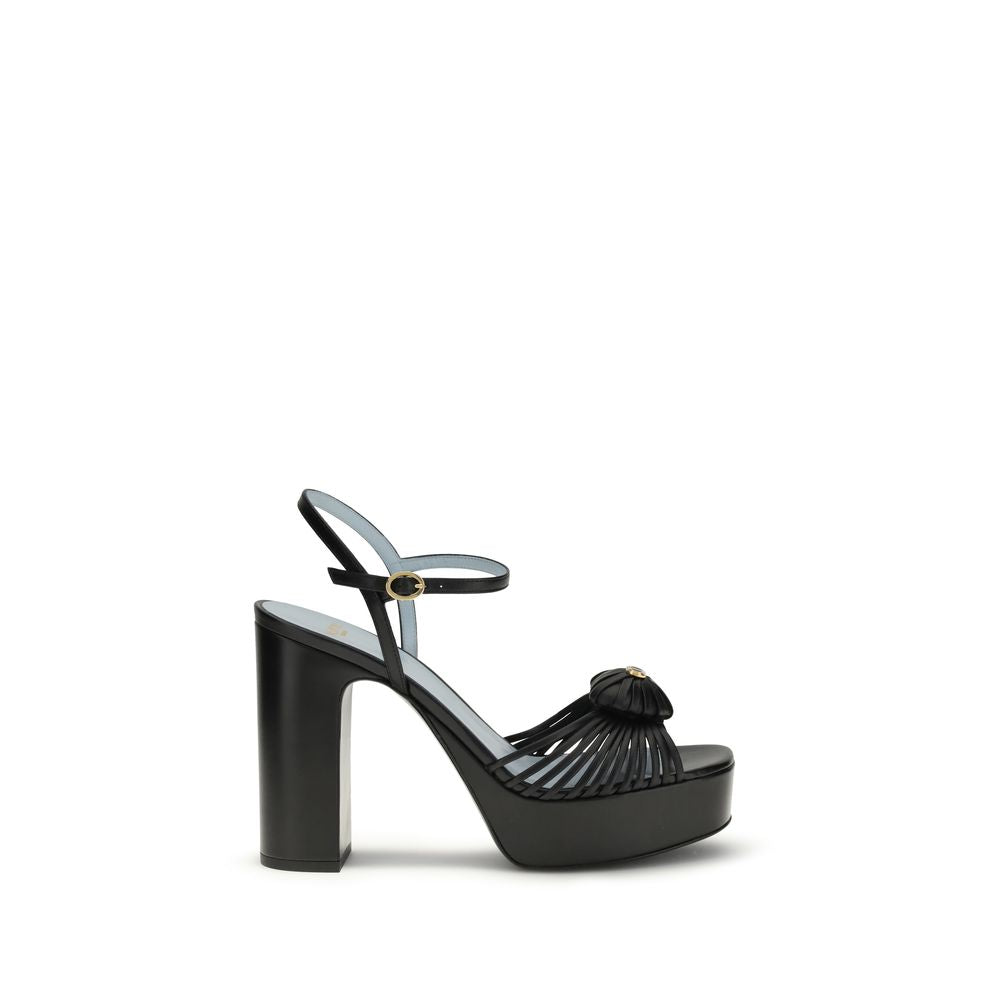 Valentino Garavani Black Calf Leather Bos Taurus Platform Sandals