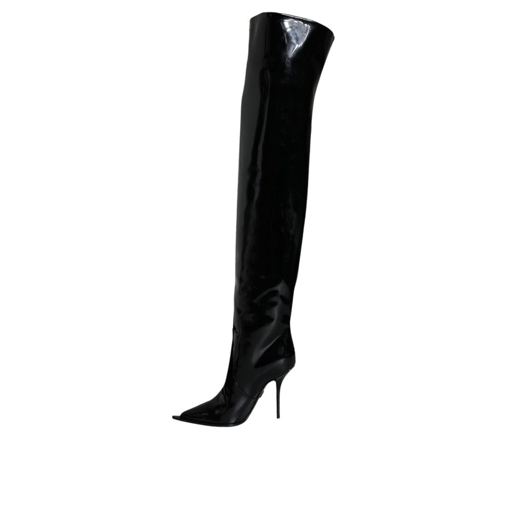 Dolce & Gabbana Black Leather Over The Knee