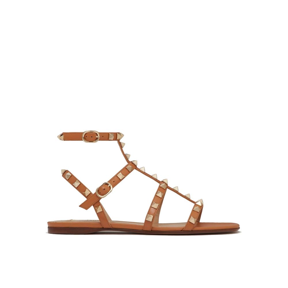 Valentino Garavani Brown Leather Flat Sandals