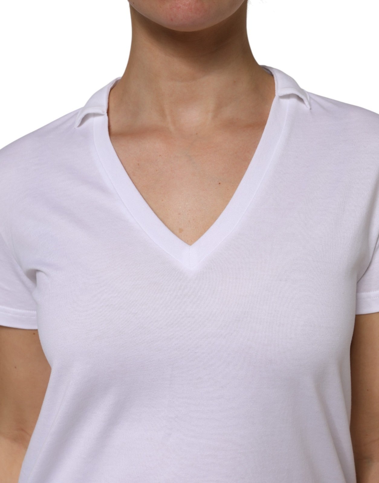 Dolce & Gabbana White V-Neck Cotton Short Sleeves T-shirt