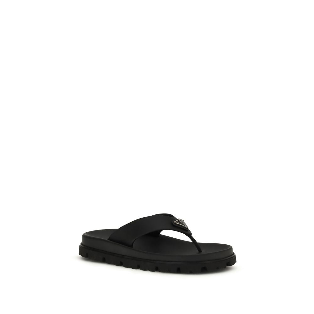 Prada Black Rubber Flip-Flop Sandals