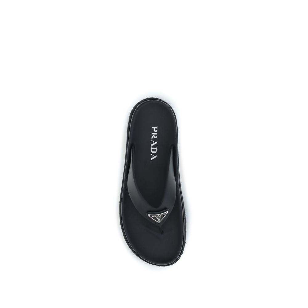 Prada Black Rubber Flip-Flop Sandals