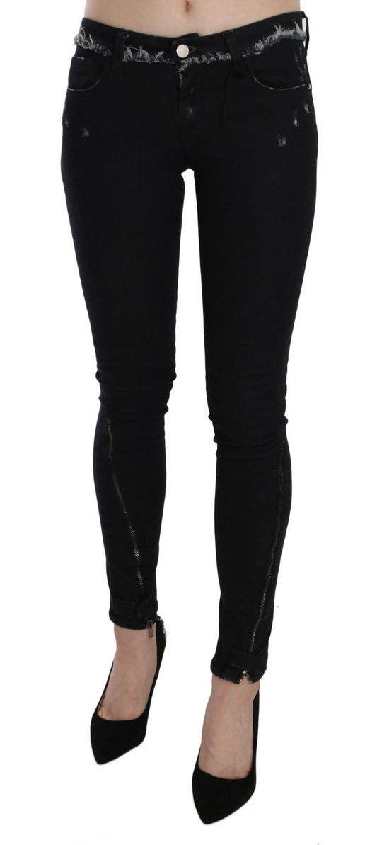 Costume National Black Low Waist Zipper Leg Skinny Denim Jeans