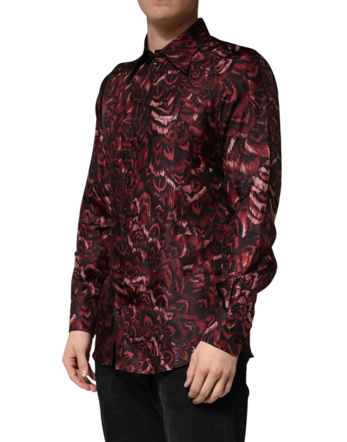 Dolce & Gabbana Bordeaux Patterned Collared Men Dress Shirt