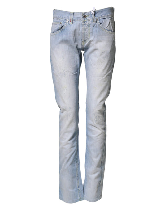 Dondup Light Blue Cotton Stretch Straight Denim Trouser Jeans