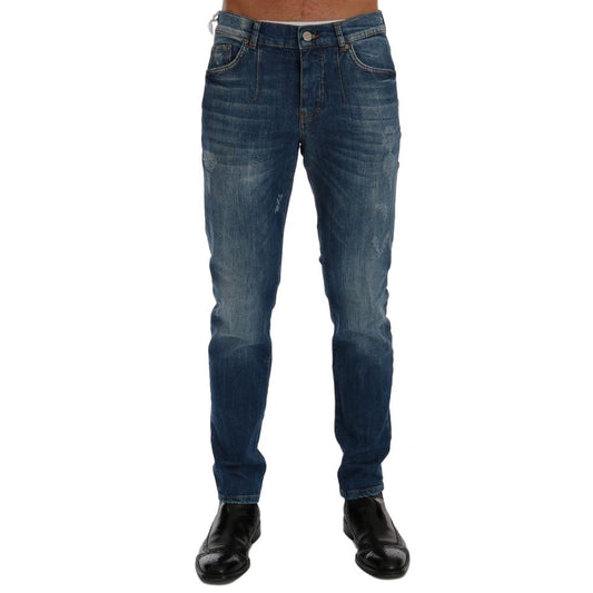 Frankie Morello Blue Cotton Slim Fit Jeans