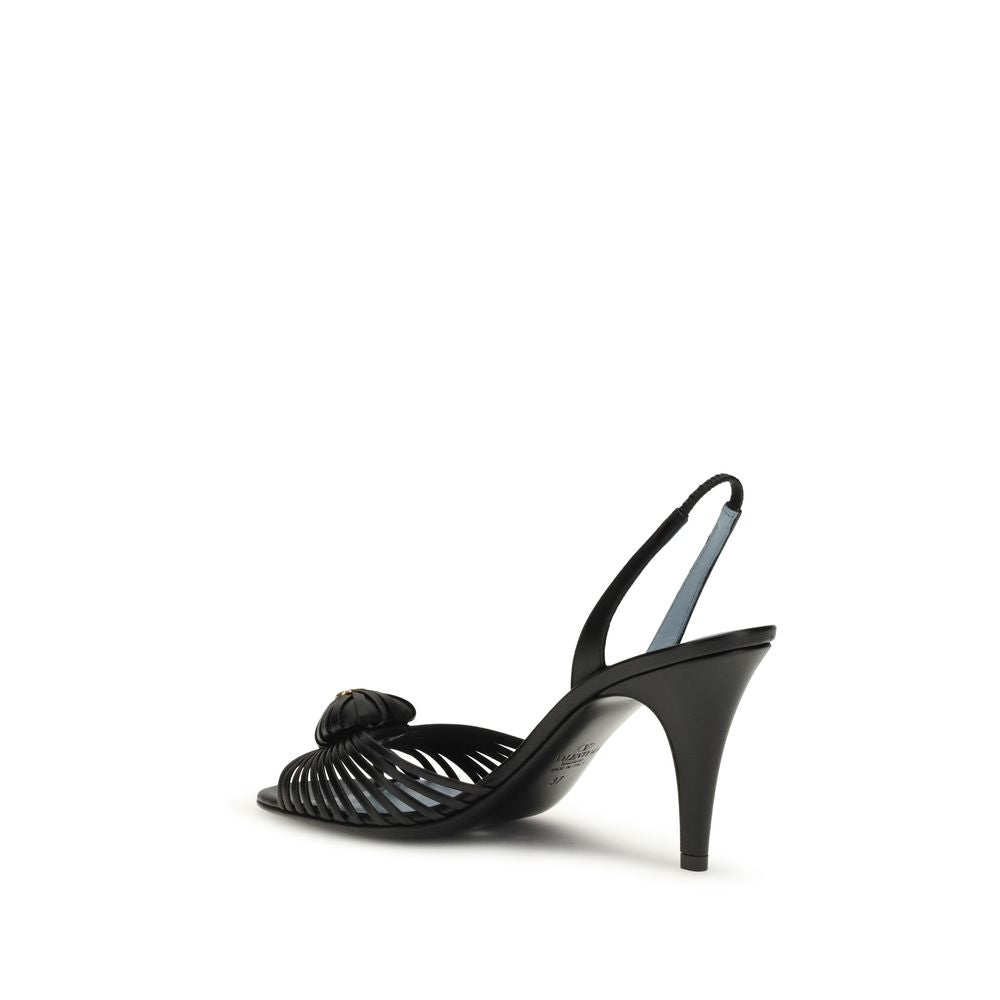 Valentino Garavani Black Calf Leather Bos Taurus Stiletto Heel Sandals