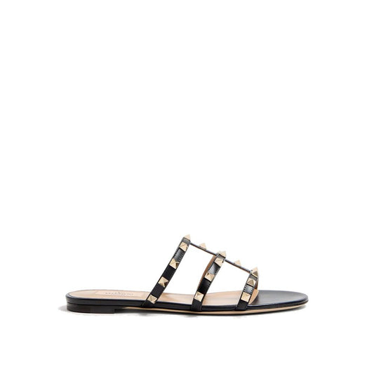 Valentino Garavani Black Calfskin Flat Sandals