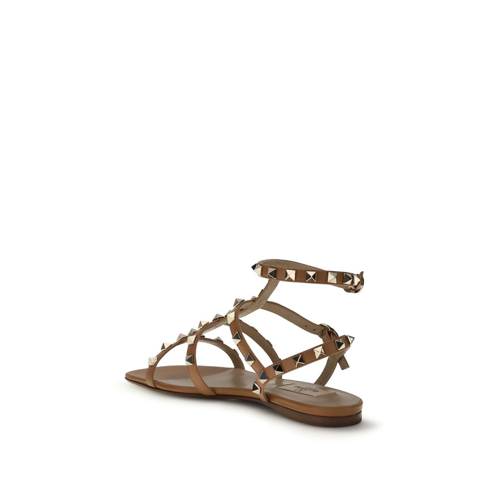 Valentino Garavani Beige Calf Leather Bos Taurus Flat Sandals