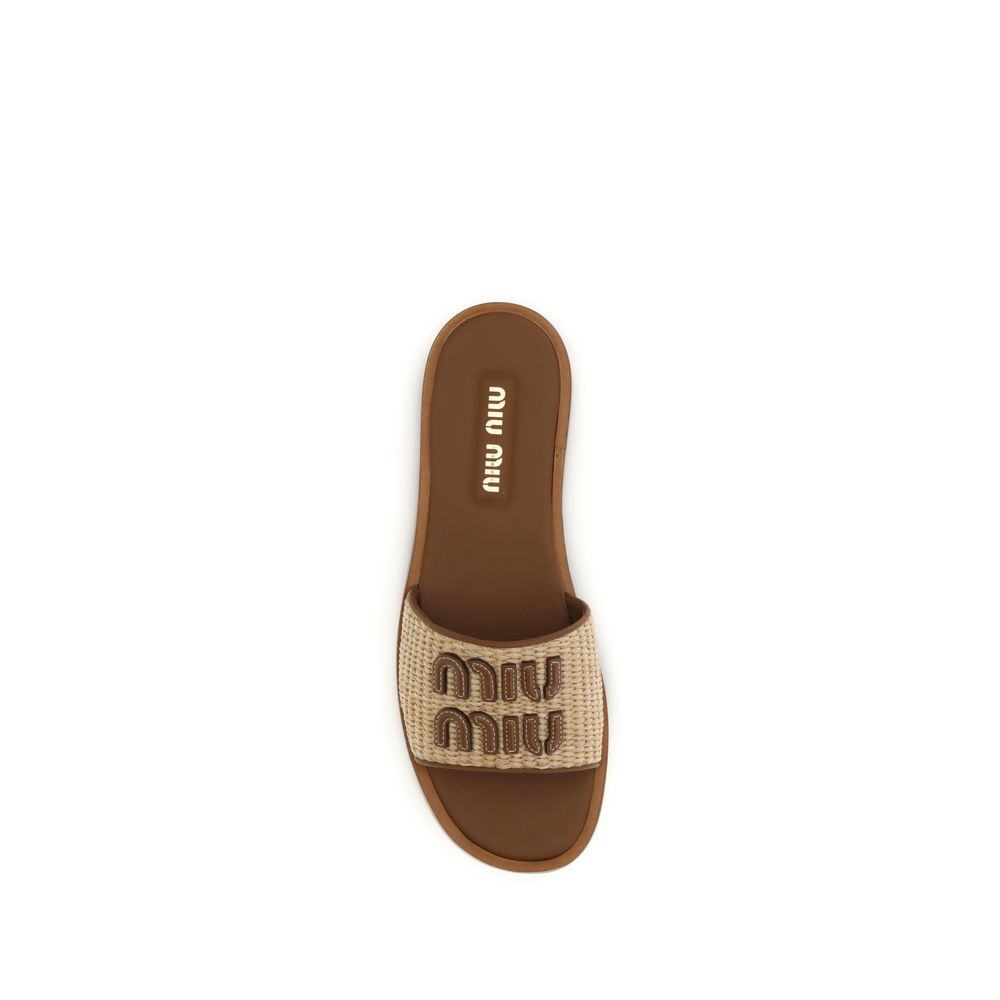 Miu Miu Beige Calf Leather Bos Taurus Flat Sandals