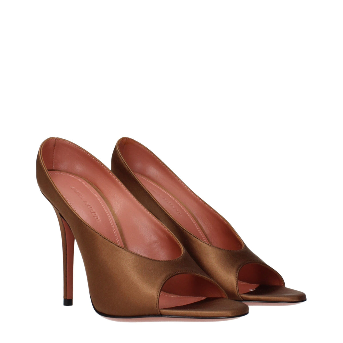 Amina Muaddi Brown Satin High Heel Pumps