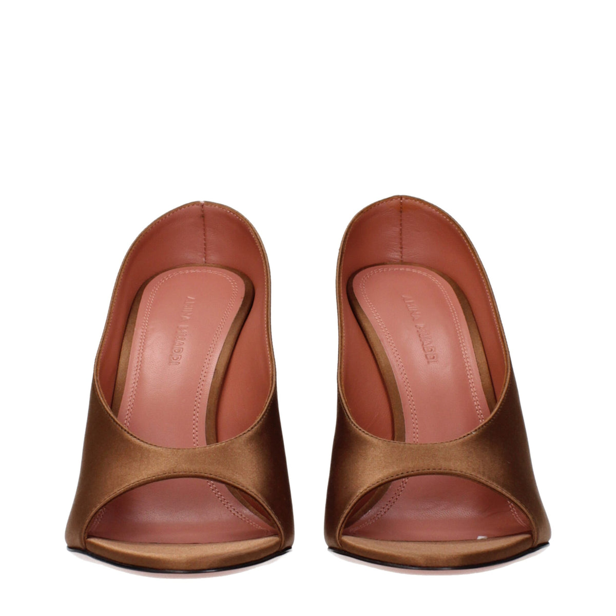 Amina Muaddi Brown Satin High Heel Pumps