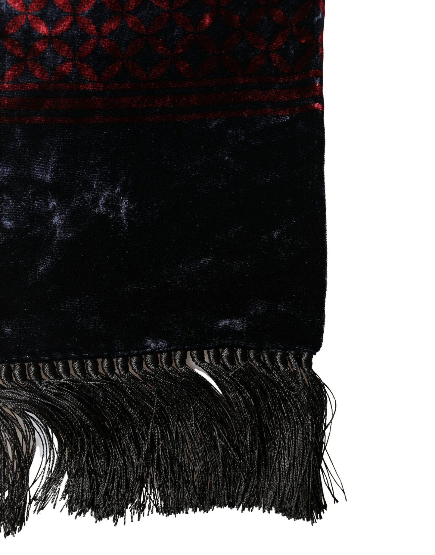 Dolce & Gabbana Black Red Rayon Geometric Pattern Fringe 140cm X 16cm  Scarf