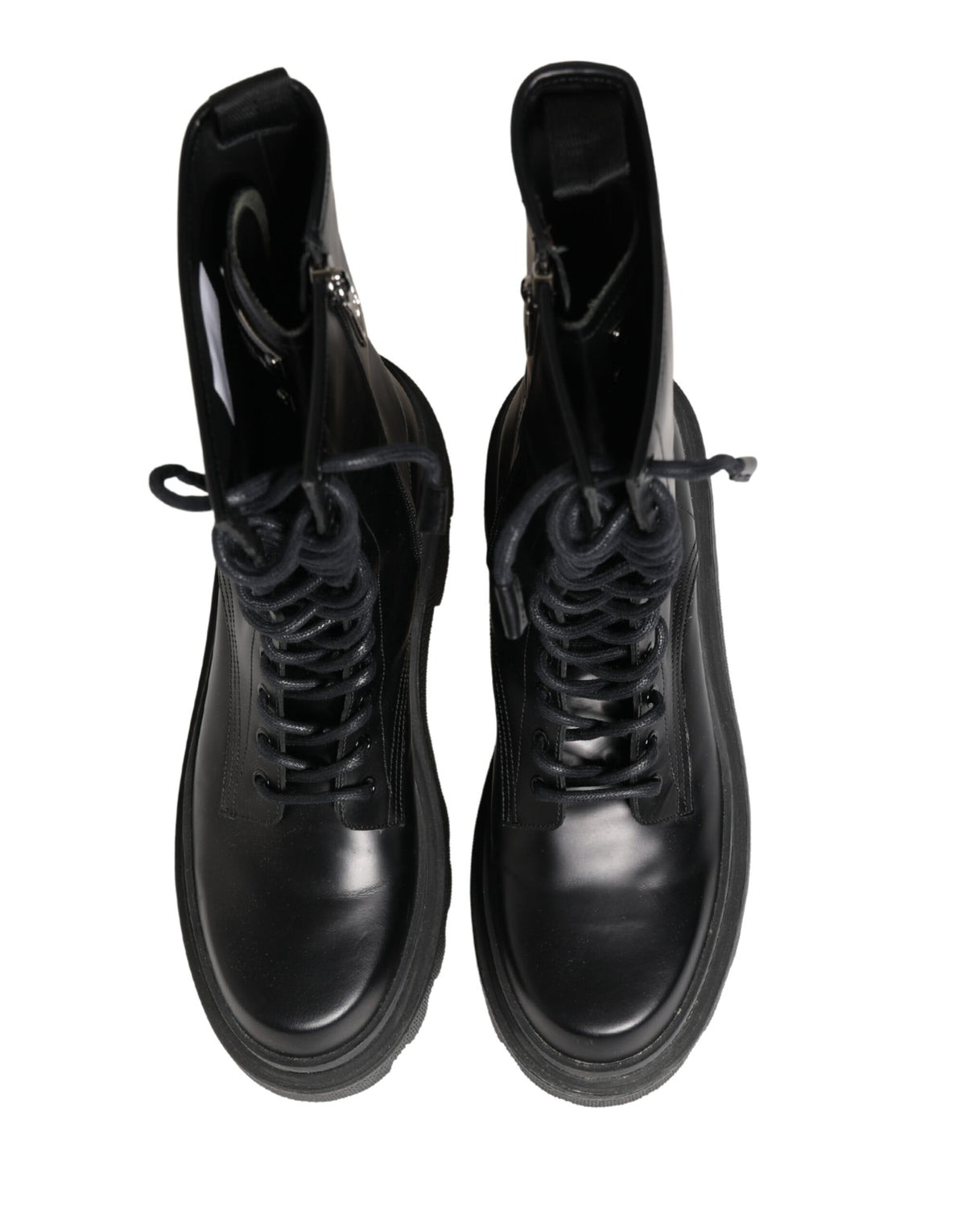 Dolce & Gabbana Black Leather Trek Sole Combat Boots Shoes